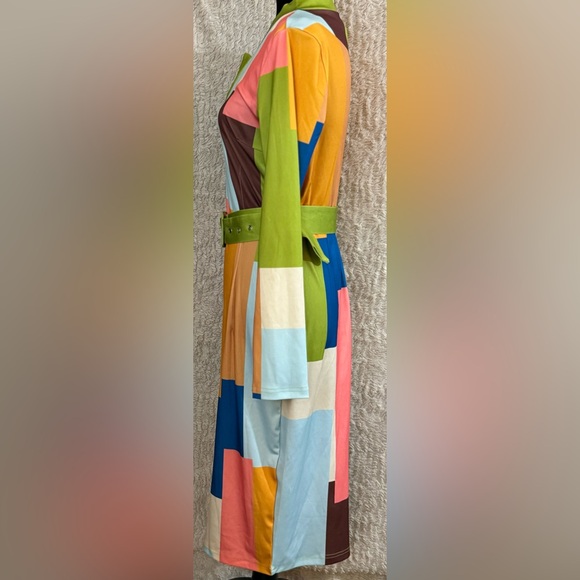 Chicme-colorful midi dress, fun mix of pinks, lime green and brown, SZ L - Picture 4 of 6